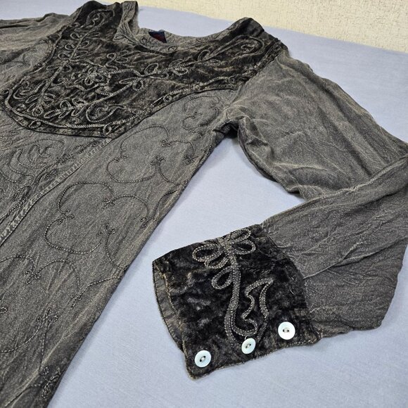 Sacred Thread Dresses & Skirts - Sacred Thread Gray Embroidered Long Sleeve Maxi Dress Free Size Boho Velvet